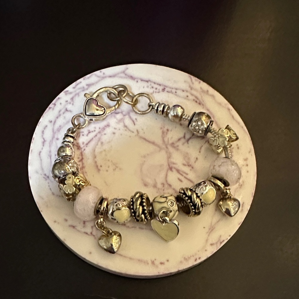 Silver and Pale Pink Heart Charm Bracelet